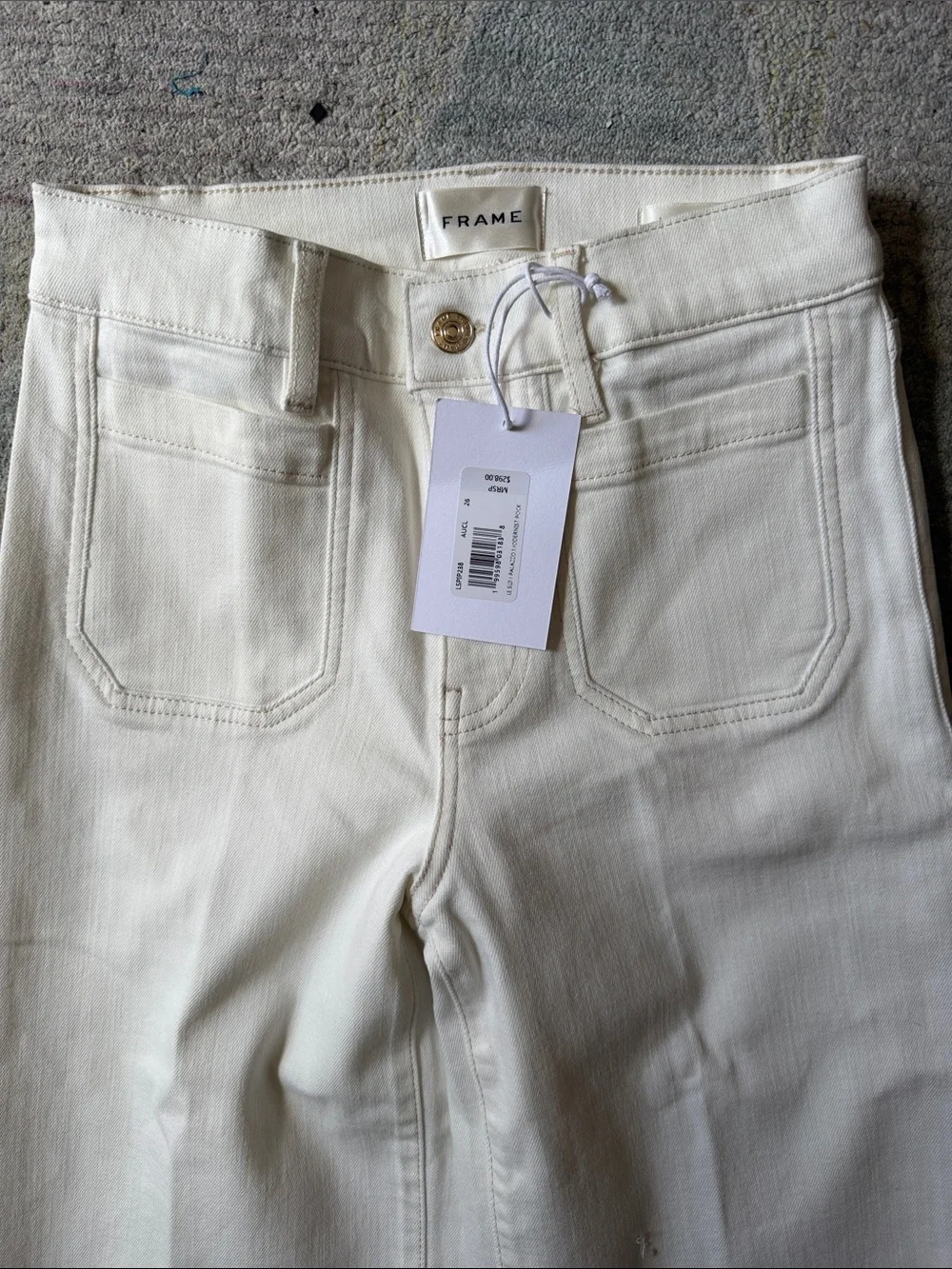 FRAME ecru high-rise wide-leg patch pocket jeans Slim Palazzo size 26